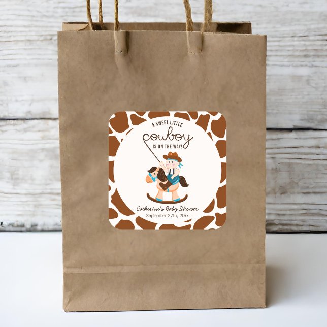 Pegatina Cuadrada Western Cowboy Rocke Horse Boy Baby Shower (Subido por el creador)