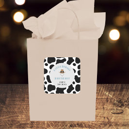 Pegatina Cuadrada Western Cowboy Rodeo Cow Print Boy Baby Shower