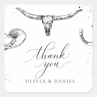 Pegatina Cuadrada Western Cowboy Wedding Thank You Card