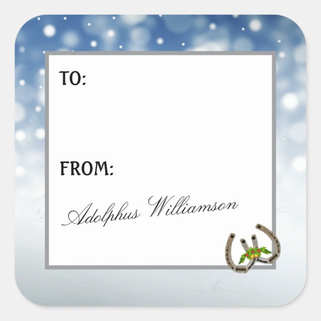 Pegatina Cuadrada Western theme Horseshoes and Holly (Anverso)