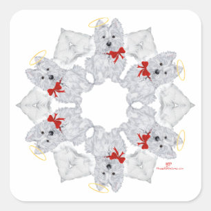 Pegatina Cuadrada Westie Ángel Copo de Nieve