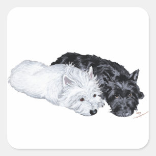 Pegatina Cuadrada Westie y Scottie a gusto