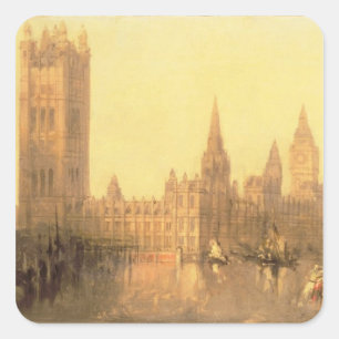 Pegatina Cuadrada Westminster: Cámaras del Parlamento, c.1860 (petró