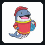 Pegatina Cuadrada Whale as Firefighter with Hose<br><div class="desc">This design is the perfect gift for a birthday,  Christmas and other celebrations. It is suitable for women,  men and kids.</div>