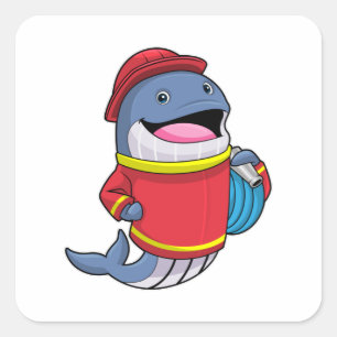 Pegatina Cuadrada Whale as Firefighter with Hose