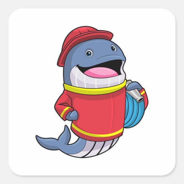 Pegatina Cuadrada Whale as Firefighter with Hose (Anverso)