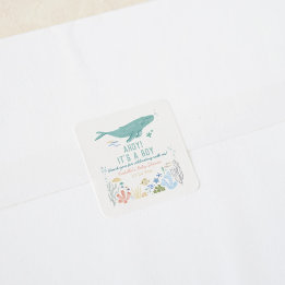 Pegatina Cuadrada Whale Baby Shower Gracias