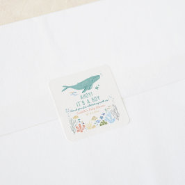 Pegatina Cuadrada Whale Baby Shower Gracias