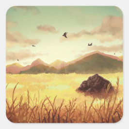 Pegatina Cuadrada Wheat fields at sunrise