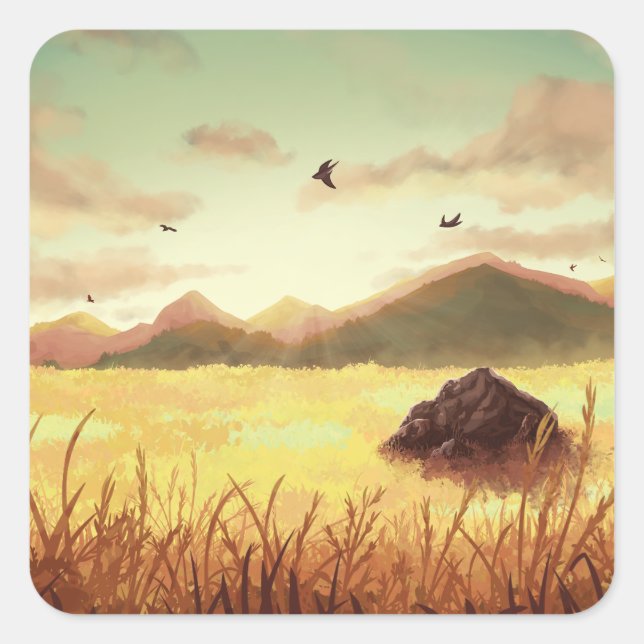 Pegatina Cuadrada Wheat fields at sunrise (Anverso)