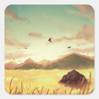 Pegatina Cuadrada Wheat fields at sunrise