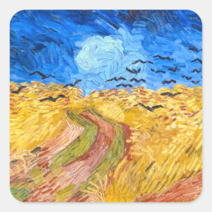 Pegatina Cuadrada Wheatfield con Crows (1890)