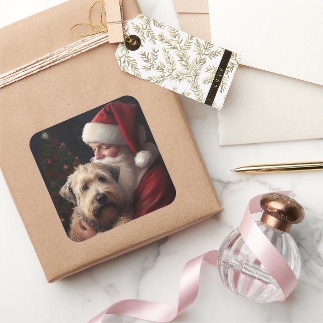 Pegatina Cuadrada Wheaton Terrier Con Navidades festivos de Santa Cl (Regalar)