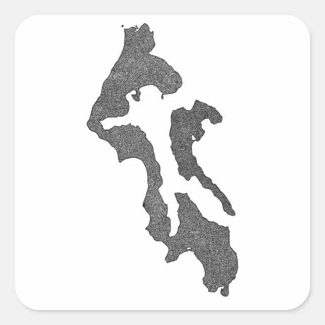 Pegatina Cuadrada Whidbey Island Island County Map Design (Anverso)