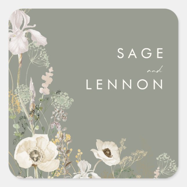 Pegatina Cuadrada Whimflower Meadow Sage Green Envelope (Anverso)