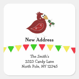 Pegatina Cuadrada Whimsical Bird New Address