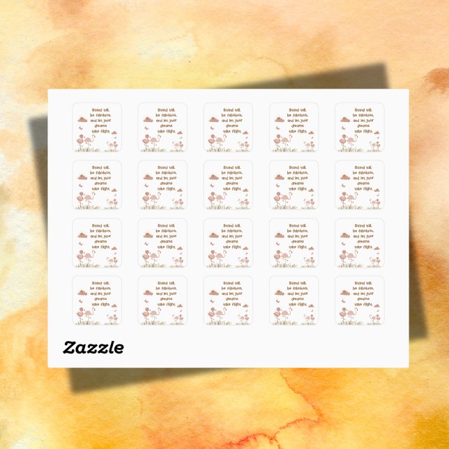 Pegatina Cuadrada Whimsical Boho Flamingo Monogramed | (Subido por el creador)