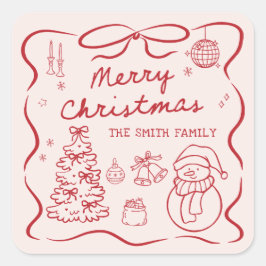 Pegatina Cuadrada Whimsical Bow Christmas Party Sticker
