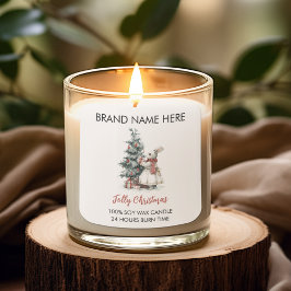 Pegatina Cuadrada Whimsical Bunny Jolly Christmas Candle Labels