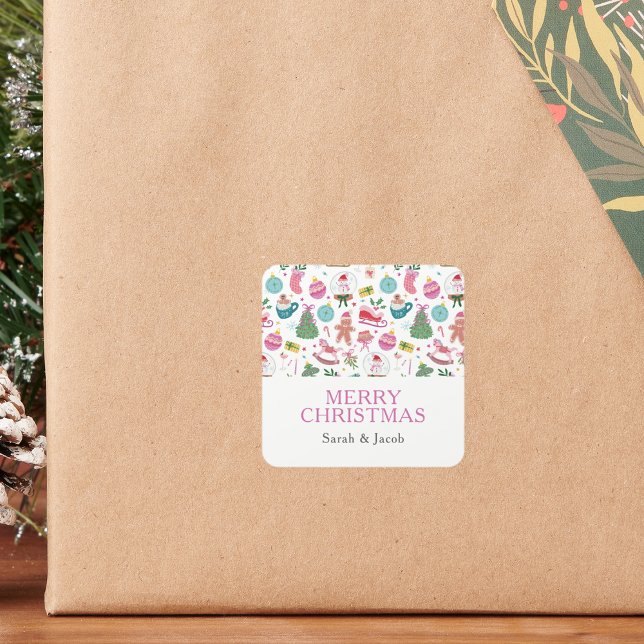 Pegatina Cuadrada Whimsical Christmas Stickers (Bright, Whimsical Christmas Doodles Stickers a Joyful, Creative Holiday Look by Painted Paperie)