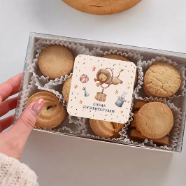 Pegatina Cuadrada Whimsical Circus Lion Kids Fiesta de cumpleaños