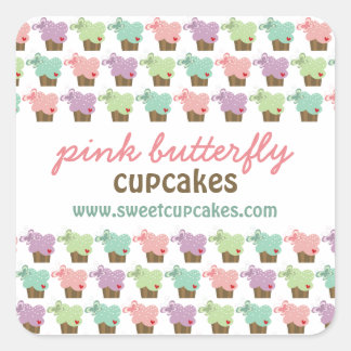 Pegatina Cuadrada Whimsical Cupcakes Tree Butterflies Dulce Cumpleañ