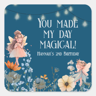 Pegatina Cuadrada Whimsical Fairy Garden Magic Second Birday
