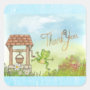 Pegatina Cuadrada Whimsical Fairytale Frog and Well Gracias notas