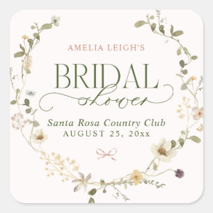 Pegatina Cuadrada Whimsical Fairytale Garden & Bows Bridal Shower