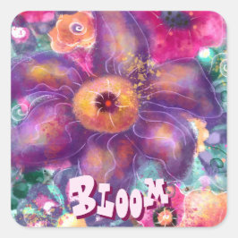 Pegatina Cuadrada Whimsical Floral Abstract Art Teal Personalized 
