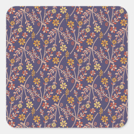 Pegatina Cuadrada Whimsical Floral Design with Vines on Purple Back