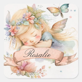 Pegatina Cuadrada Whimsical Floral Sweets Dreams Sleeping Fairy Chic