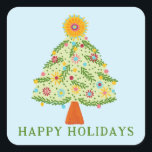 Pegatina Cuadrada Whimsical Folk Christmas Tree PERSONALIZADO Gift<br><div class="desc">Dibujo de un dulce árbol para desear a alguien unas vacaciones felices! Haga clic en "personalizar" para cambiar el texto. Consulta mi tienda para ver más opciones. También disponible como tarjetas de felicitación, postales, envoltura de regalos y descarga digital para enviar instantáneamente por correo electrónico o mensaje de texto. Revisa...</div>