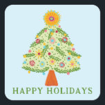 Pegatina Cuadrada Whimsical Folk Christmas Tree PERSONALIZADO Gift<br><div class="desc">Dibujo de un dulce árbol para desear a alguien unas vacaciones felices! Haga clic en "personalizar" para cambiar el texto. Consulta mi tienda para ver más opciones. También disponible como tarjetas de felicitación, postales, envoltura de regalos y descarga digital para enviar instantáneamente por correo electrónico o mensaje de texto. Revisa...</div>