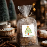 Pegatina Cuadrada Whimsical Folk Christmas Tree PERSONALIZADO Gift<br><div class="desc">Dibujo de un dulce árbol para desear a alguien unas vacaciones felices! Haga clic en "personalizar" para cambiar el texto. Consulta mi tienda para ver más opciones. También disponible como tarjetas de felicitación, postales, envoltura de regalos y descarga digital para enviar instantáneamente por correo electrónico o mensaje de texto. Revisa...</div>