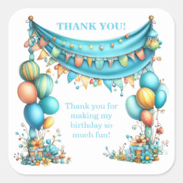 Pegatina Cuadrada Whimsical Fun Teal Birthday 