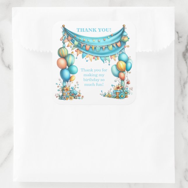Pegatina Cuadrada Whimsical Fun Teal Birthday  (Bolso)