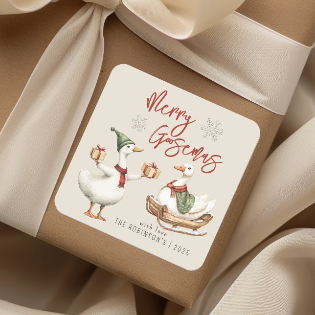 Pegatina Cuadrada Whimsical Goose Christmas Holiday Gift (Subido por el creador)