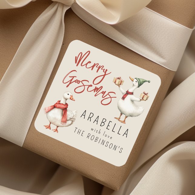 Pegatina Cuadrada Whimsical Goose Christmas Holiday Gift (Subido por el creador)