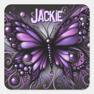 Pegatina Cuadrada Whimsical Gothic Butterfly Purple Personalizado
