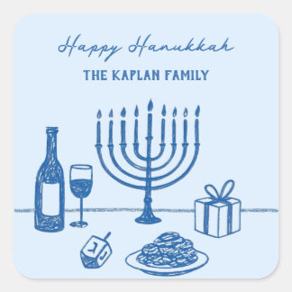 Pegatina Cuadrada Whimsical Hand Drawn Hanukkah Party Trendy Custom