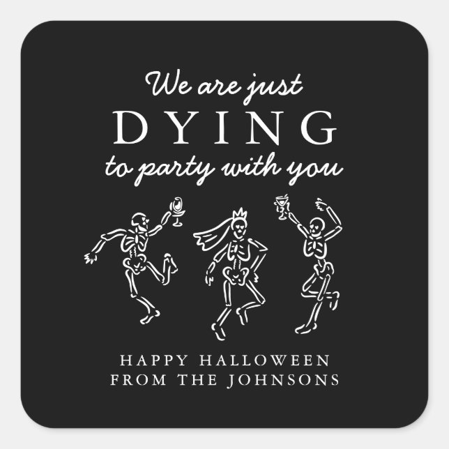 Pegatina Cuadrada Whimsical Hand Drawn Skeletons Halloween Party (Anverso)