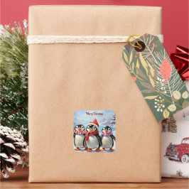 Pegatina Cuadrada Whimsical Holiday Penguin Trio