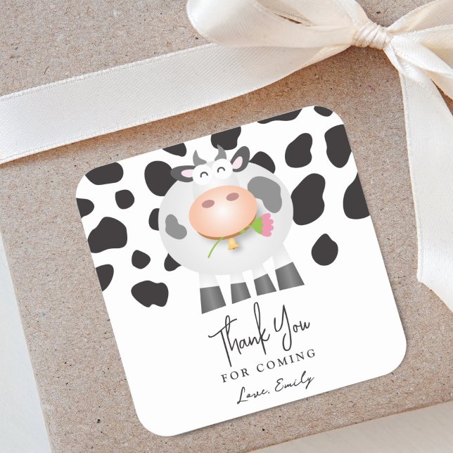 Pegatina Cuadrada Whimsical Holy Cow Birthday Gracias Por Venir (Subido por el creador)
