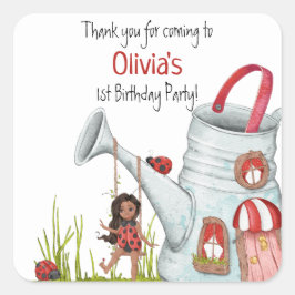 Pegatina Cuadrada Whimsical LadyBug Swing Garden House 1er cumpleaño