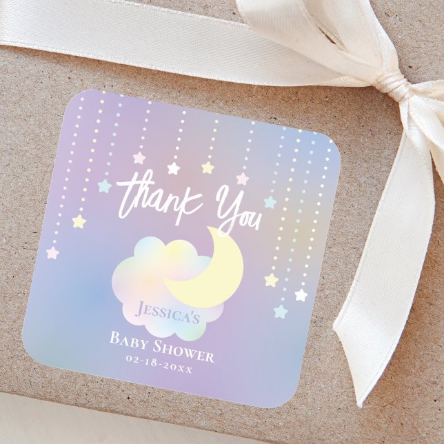 Pegatina Cuadrada Whimsical Moon and Stars Baby Shower Gracias (Subido por el creador)