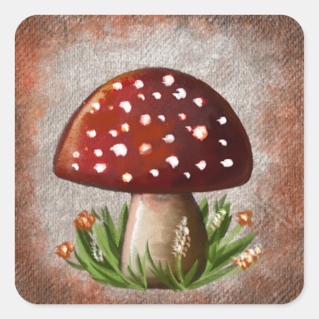 Pegatina Cuadrada Whimsical Mushroom & Fungi Motif – Nature-Inspired (Anverso)