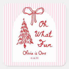 Pegatina Cuadrada Whimsical Oh What Fun Girl 1st Birthday Party