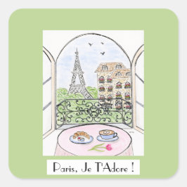 Pegatina Cuadrada Whimsical Paris Eiffel Tower PARIS JE T'ADORE