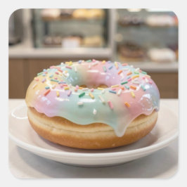 Pegatina Cuadrada Whimsical Pastel Glass Glaze Donut Glossy  